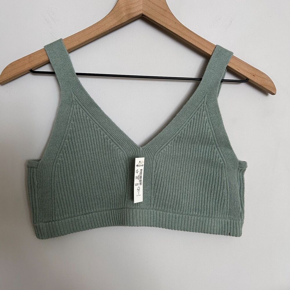 Madewell ReSourced Cashmere Bralette Frosted Willow Size L NWT Wool